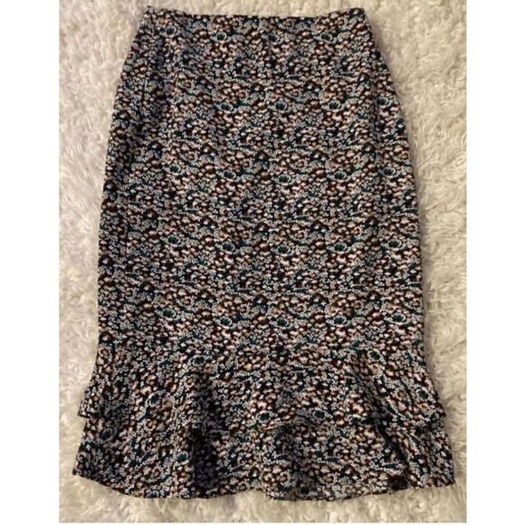Ann Taylor Women's Midi Skirt Floral Tiered Hem Size 00 - Picture 4 of 8